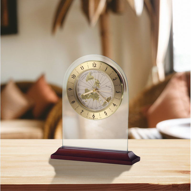 Howard Miller World Time Rosewood Solid Wood Quartz Alarm Table Clock